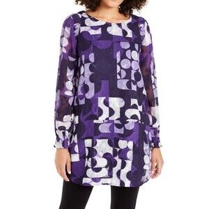 ALFANI Women's Tunic Abstract Print Long Sleeve Blouse Size Medium
